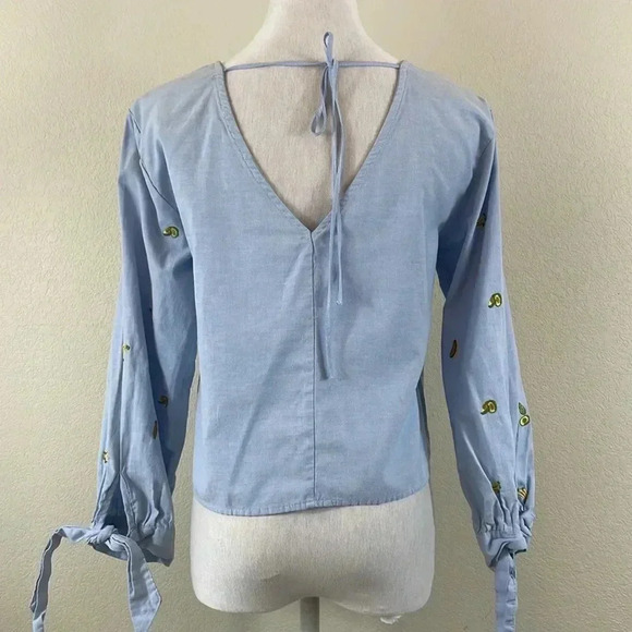 Rebellion again blue avocado/banana long sleeve cropped blouse size small - Picture 5 of 8
